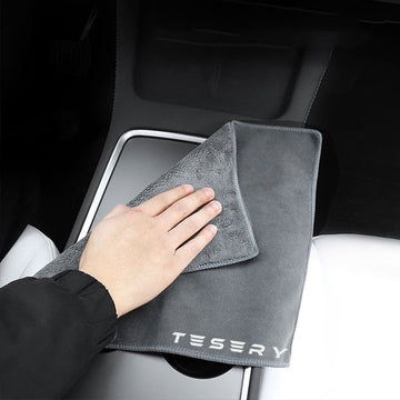Toalla de coche de doble cara de terciopelo coral de gamuza para Tesla Model 3/Y/X/S