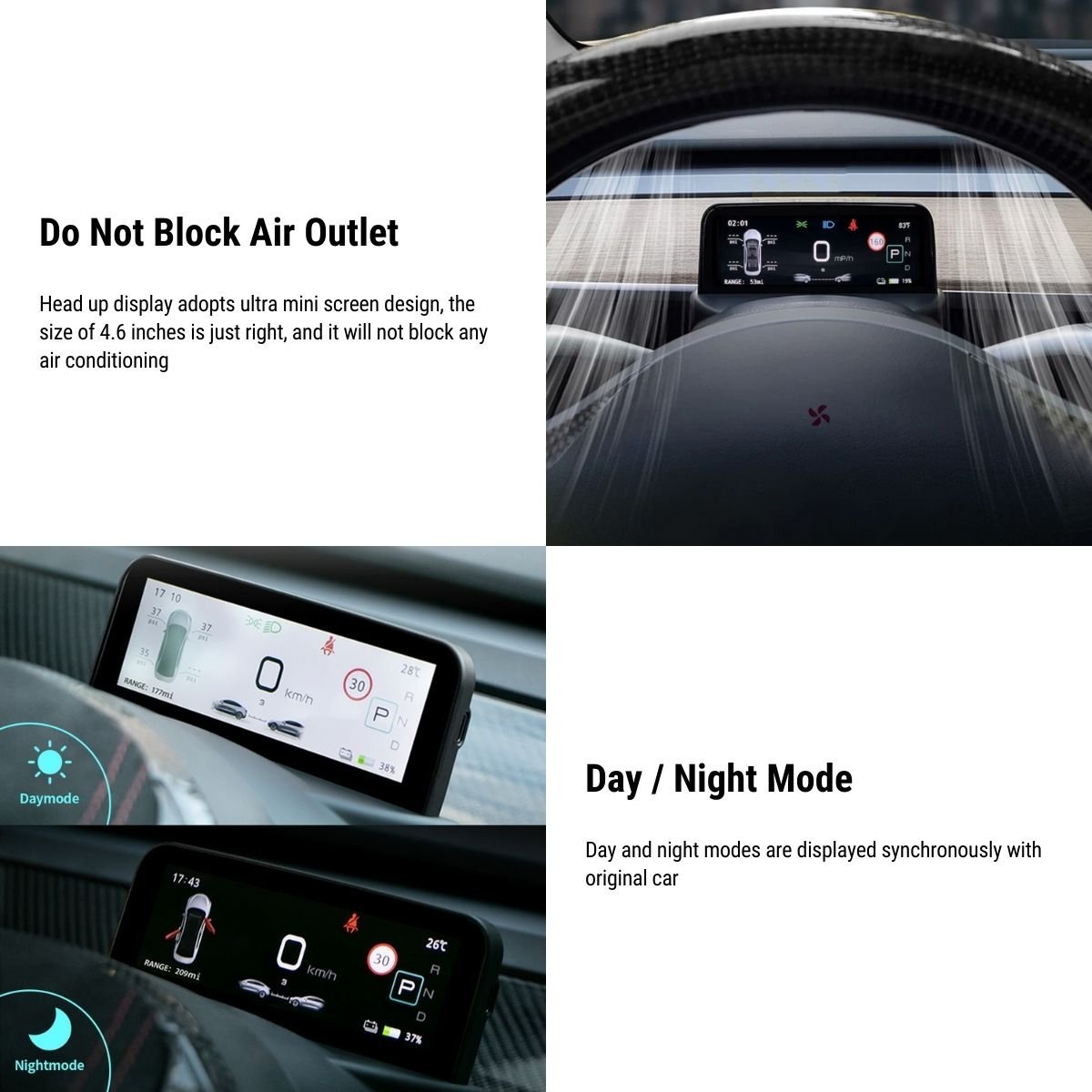 4.6'' Mini Display Screen for Tesla Model 3/Y | Enhanced Visibility