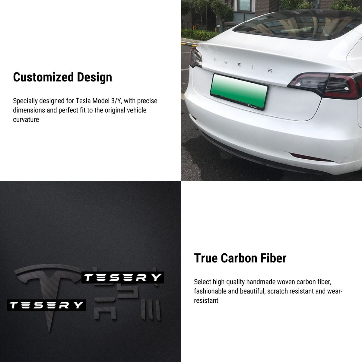 TESERY Logo Cover Front Badge Rear Letters Emblem for Tesla Model 3 / Y - Real Carbon Fiber - Tesery Official Store