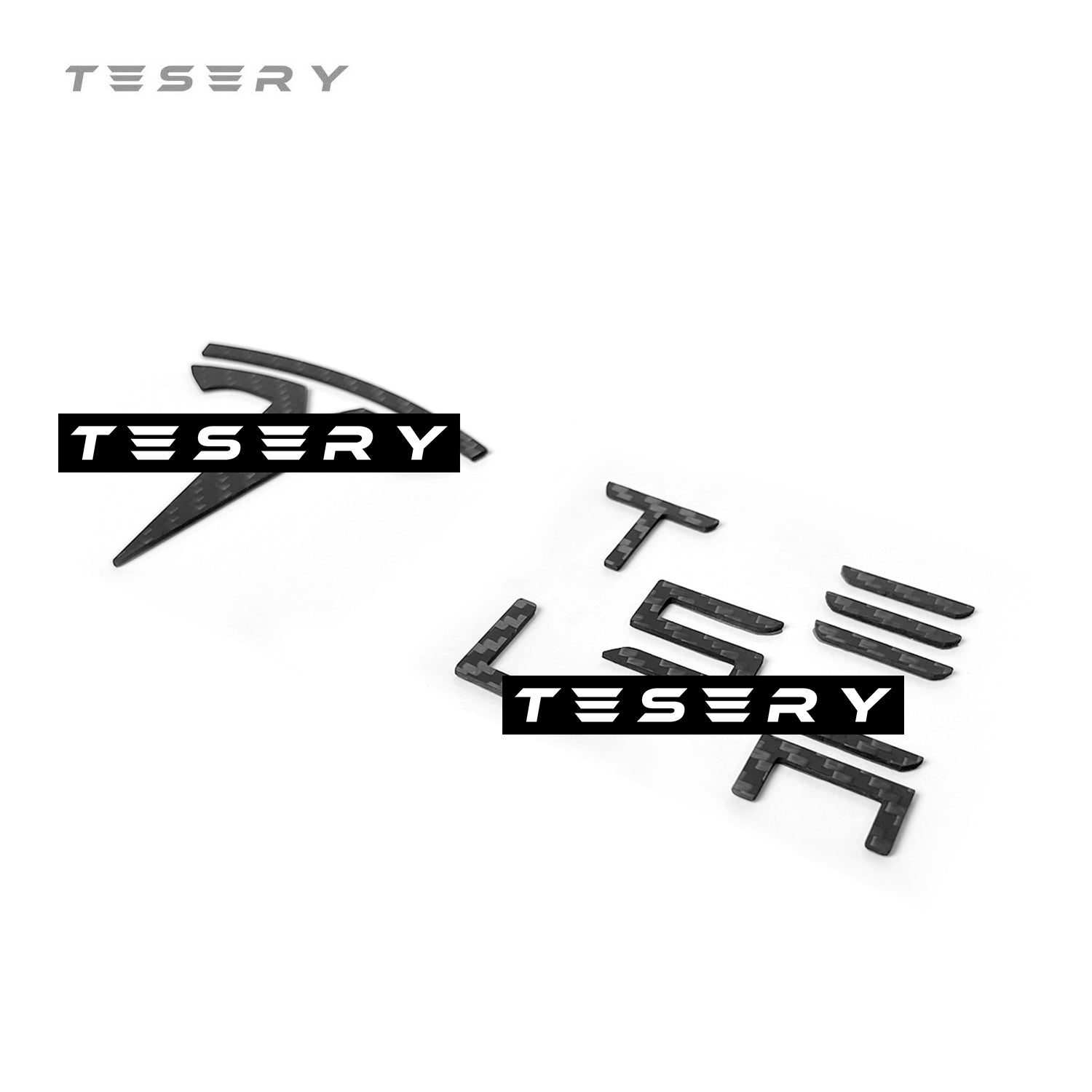 TESERY Logo Cover Front Badge Rear Letters Emblem for Tesla Model 3 / Y - Real Carbon Fiber - Tesery Official Store