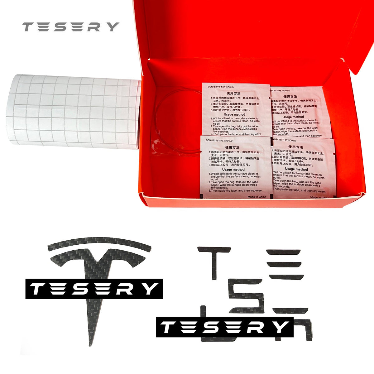 TESERY Logo Cover Front Badge Letras Traseiras Emblema para Tesla Model ...