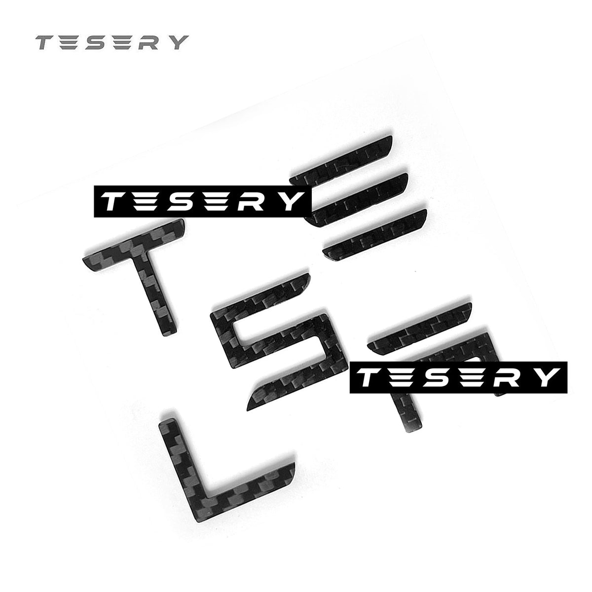 TESLA Matte Carbon Fiber Emblem Logo for Model 3 & Y Hood +Trunk Lette