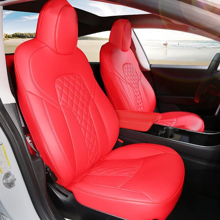 Tesla Seat Covers for Model 3 & Y | TESERY Official Store Red ( Checkered) / Model Y (12 Pieces)