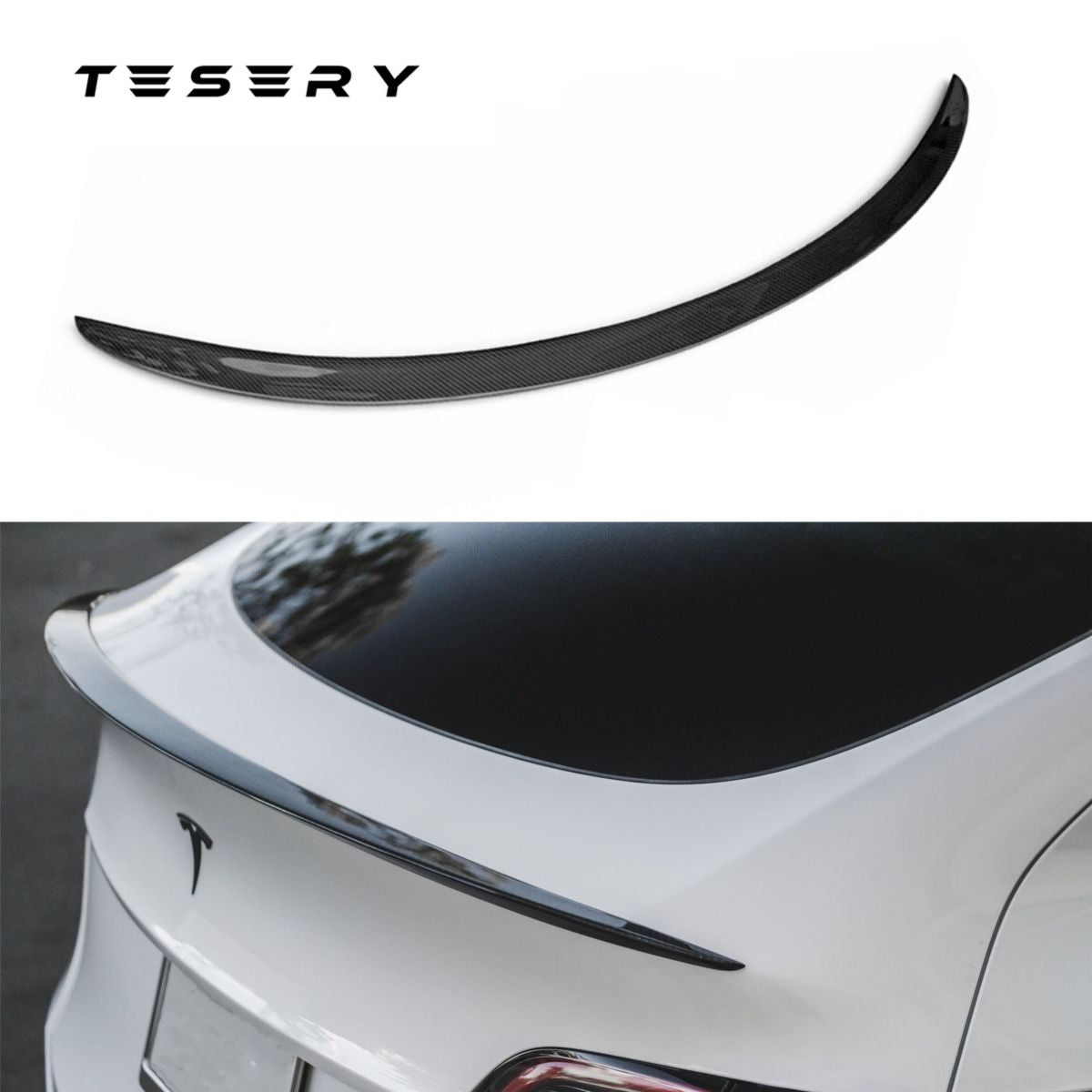 Tesery Model 3 / Y Spoiler V-Style - Carbon Fiber Exterior Mods