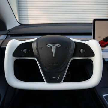 Volant Tesery Yoke Plaid pour Tesla modèle 3/Y comme cuir blanc】