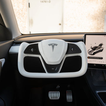 Volante Tesery Yoke Plaid per Tesla Model 3/Y like White Leathere【