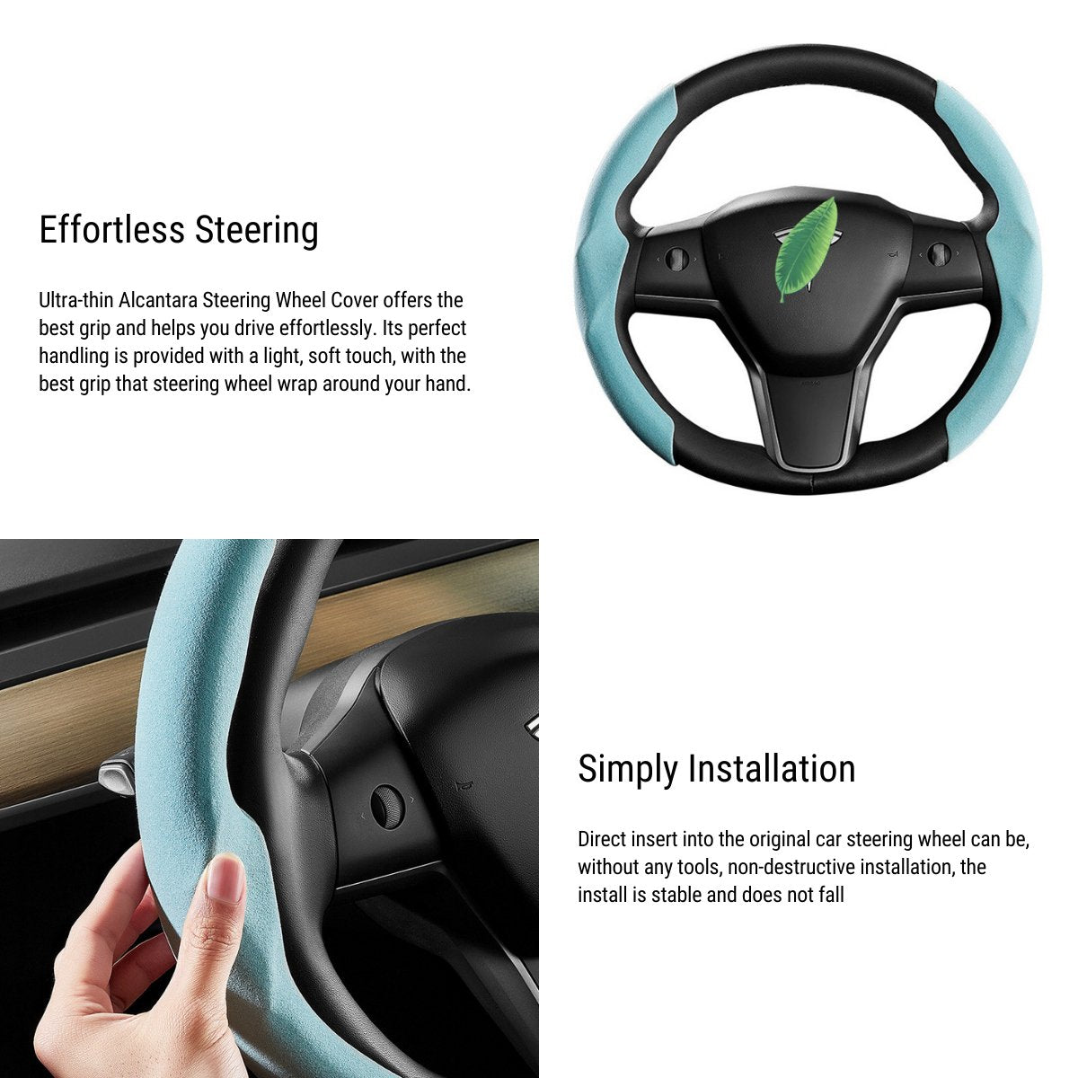 Ultra-thin Alcantara Steering Wheel Cover for Tesla Model 3 / Y - Tesery Official Store