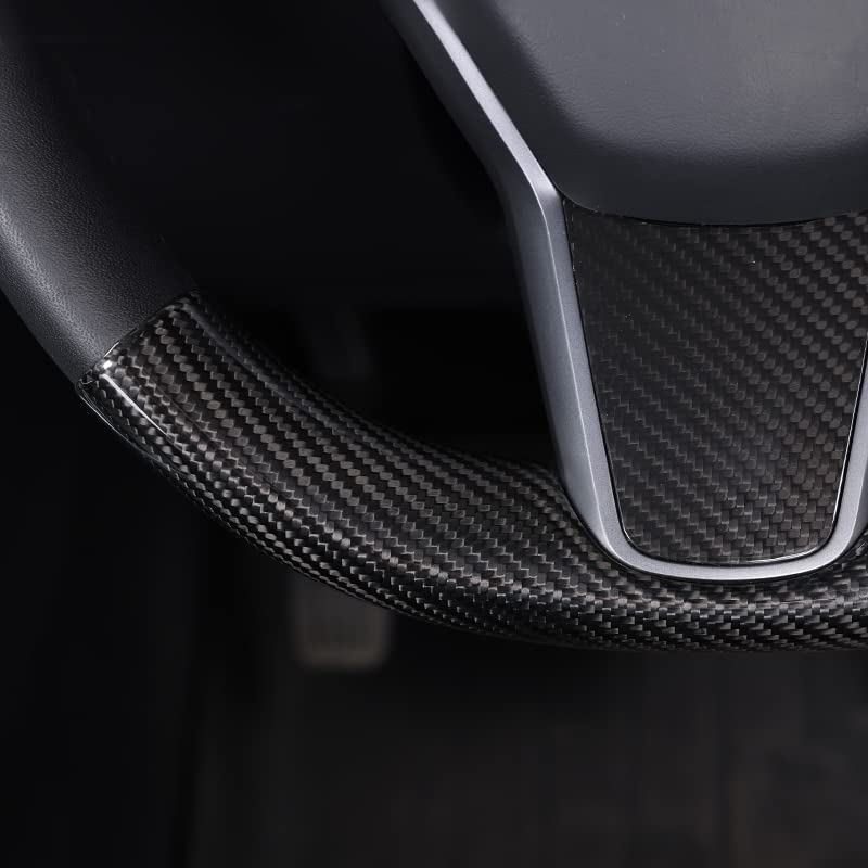 TPARTS Real 3K Carbon Fiber Steering Lever Covers For Tesla Model 3/Y - Matte Black Gear & Turn Signal Stalks