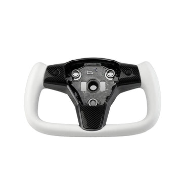 White Leather Yoke Steering Wheel for Tesla Model 3 / Y 【Style 7】